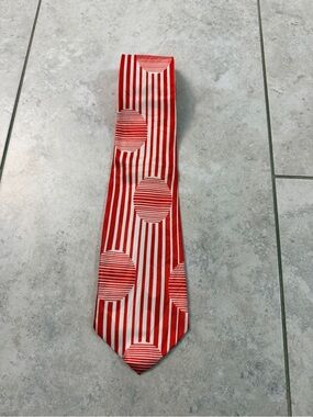 DiModa Italy New York Handmade Silk Tie Red White Geometric Stripe Designer